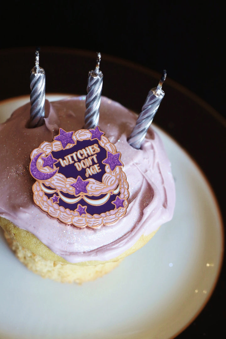 Witches Don't Age Cake Pin